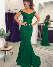 Load image into Gallery viewer, Emerald Green Bridesmaid Dresses Mermaid Lace Appliques Gowns
