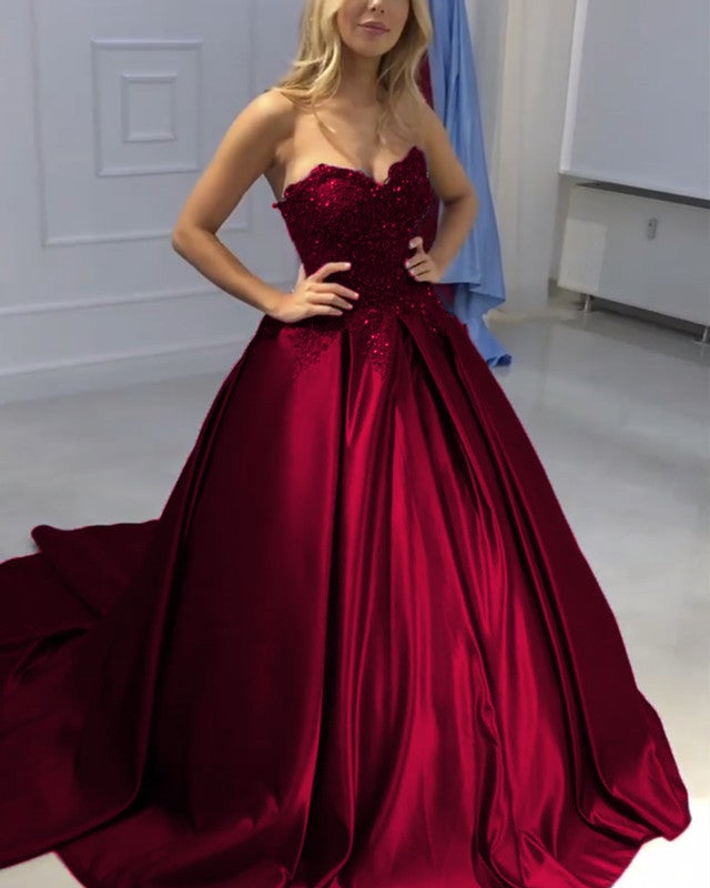 8837 Wedding Dresses Burgundy Sweetheart Ball Gown