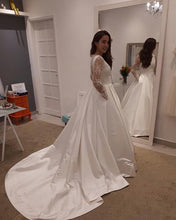 Load image into Gallery viewer, Long Sleeves Wedding Satin Dresses With Pockets
