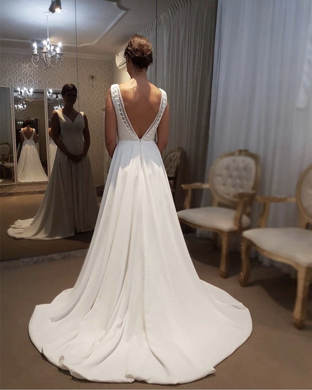 navy blue dress for baby girl Sheath Lace Backless Sleeveless Split Boho Wedding Dress WD258 US2 / Ivory