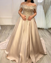 Load image into Gallery viewer, Lace Beaded Ball Gown Off The Shoulder Prom Dresses Plus Size

