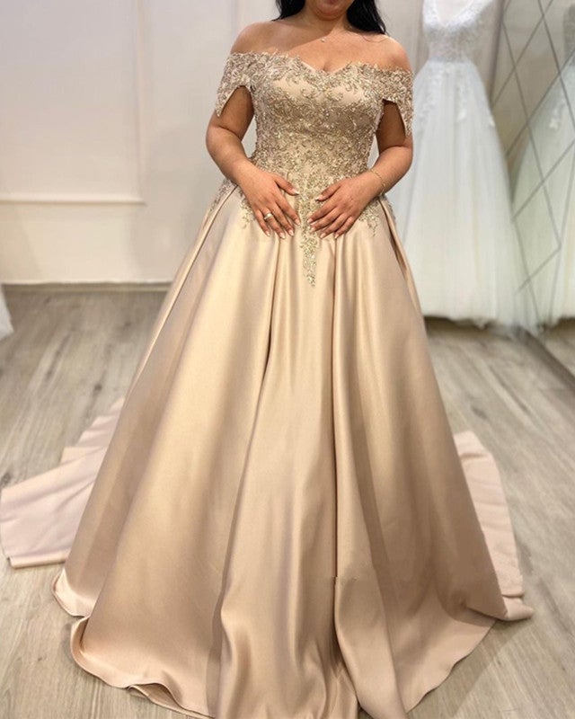 Lace Beaded Ball Gown Off The Shoulder Prom Dresses Plus Size Lace Beaded Ball Gown Off The Shoulder Prom Dresses Plus Size
