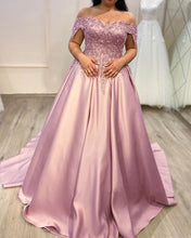 Load image into Gallery viewer, Lace Beaded Ball Gown Off The Shoulder Prom Dresses Plus Size-alinanova
