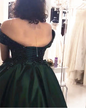 Load image into Gallery viewer, Lace Beaded Corset Off Shoulder Satin Ball Gowns Prom Dresses
