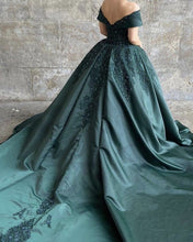 Load image into Gallery viewer, Lace Beaded Off The Shoulder Satin Ball Gown Dresses
