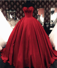 Load image into Gallery viewer, Lace Beaded Sweetheart Bodice Corset Satin Prom Dresses Ball Gowns
