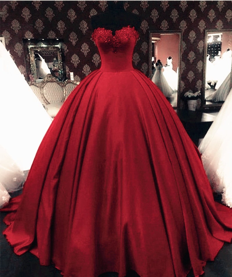 Lace Beaded Sweetheart Bodice Corset Satin Prom Dresses Ball Gowns – alinanova