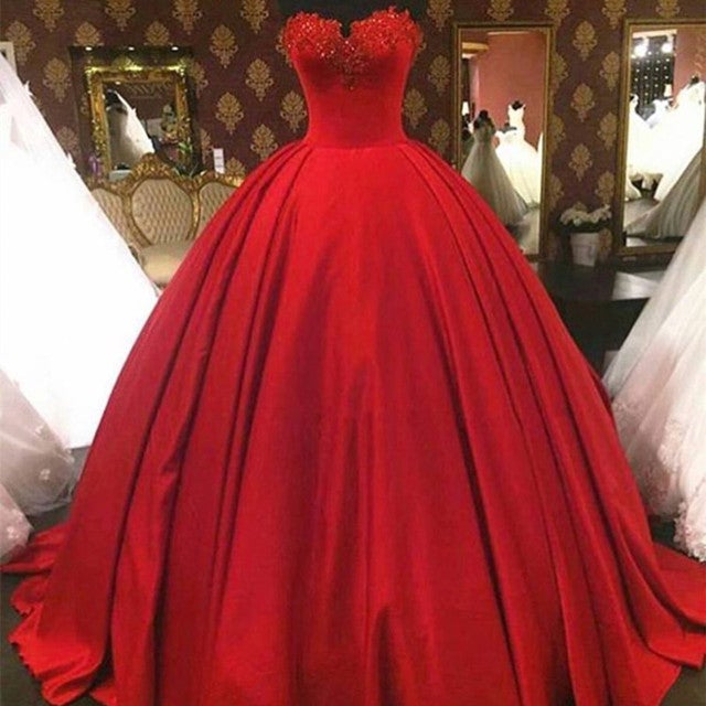 Lace Beaded Sweetheart Bodice Corset Satin Prom Dresses Ball Gowns-alinanova