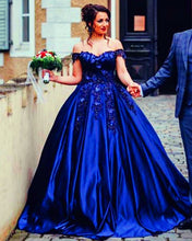 Load image into Gallery viewer, Lace Embroidery Beaded Off The Shoulder Satin Wedding Ballgown Dresses
