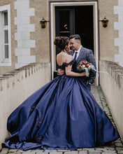 Load image into Gallery viewer, Lace Embroidery Beaded Off The Shoulder Satin Wedding Ballgown Dresses
