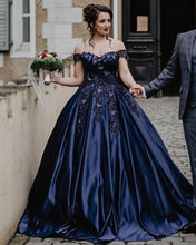 Load image into Gallery viewer, Lace Embroidery Beaded Off The Shoulder Satin Wedding Ballgown Dresses
