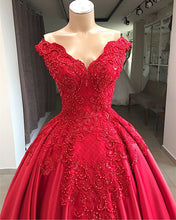Load image into Gallery viewer, Lace-Beaded-Evening-Dresses-Off-The-Shoulder-Prom-Gowns
