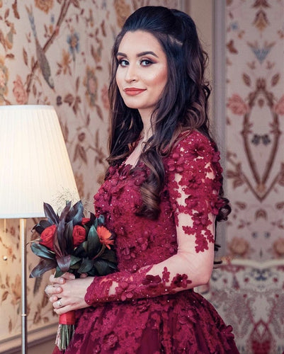 Burgundy-Wedding-Dresses-Lace-Long-Sleeves