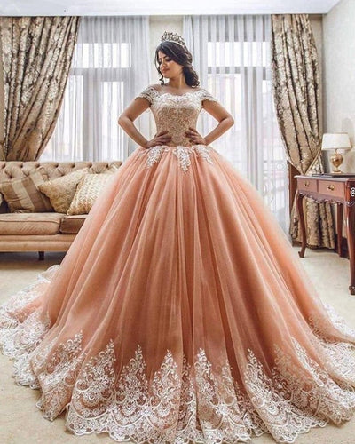 Coral Pink Ball Gowns Quinceanera Dresses