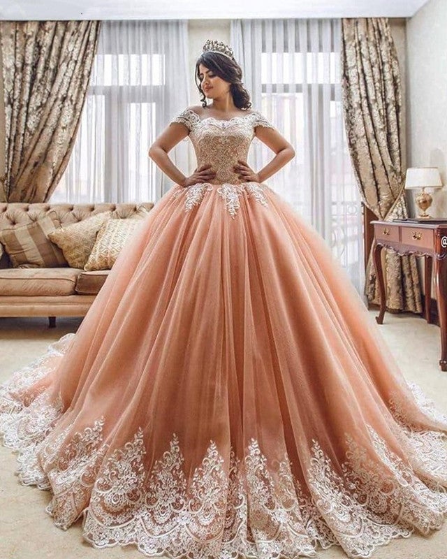 Coral Pink Ball Gowns Quinceanera Dresses