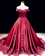 Load image into Gallery viewer, Lace Embroidery Satin Sweep Train Wedding Dresses Ball Gowns
