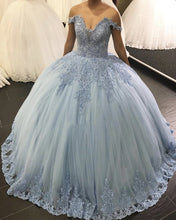 Load image into Gallery viewer, Lace Embroidery Tulle Ball Gowns Wedding Off Shoulder Dresses
