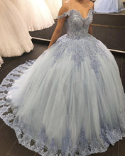 Load image into Gallery viewer, Lace Embroidery Tulle Ball Gowns Wedding Off Shoulder Dresses-alinanova
