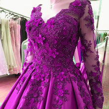 Load image into Gallery viewer, Lace Flower Beaded Long Sleeves Ball Gowns Wedding Dresses
