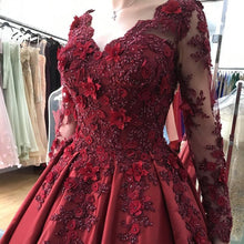 Load image into Gallery viewer, Lace Flower Beaded Long Sleeves Ball Gowns Wedding Dresses-alinanova
