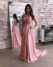 Load image into Gallery viewer, Lace Halter Long Chiffon Prom Dresses Leg Split-alinanova
