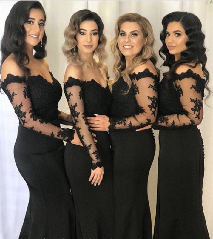 Lace Long Sleeves Off Shoulder Mermaid Bridesmaid Dresses Leg Slit Lace Long Sleeves Off Shoulder Mermaid Bridesmaid Dresses Leg Slit