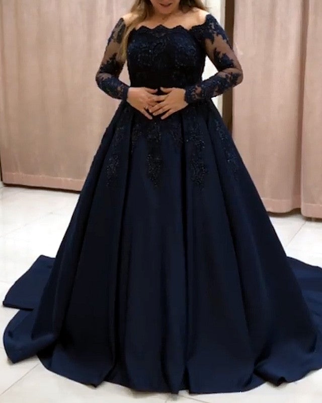 Blue Dress Formal Gowns For Military Ball Ball Gown Long Sleeve