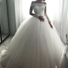 Load image into Gallery viewer, Lace Long Sleeves Tulle Ball Gowns Wedding Dresses Off The Shoulder
