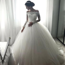 Load image into Gallery viewer, Lace Long Sleeves Tulle Ball Gowns Wedding Dresses Off The Shoulder-alinanova
