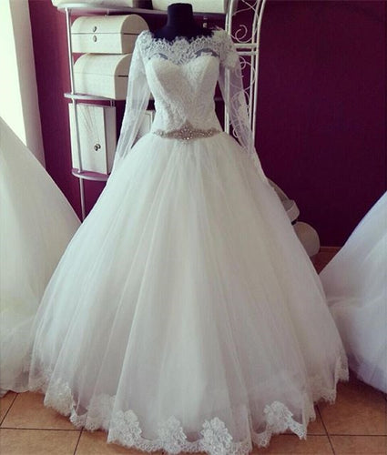 Lace Long Sleeves Vintage Wedding Dresses Princess-alinanova