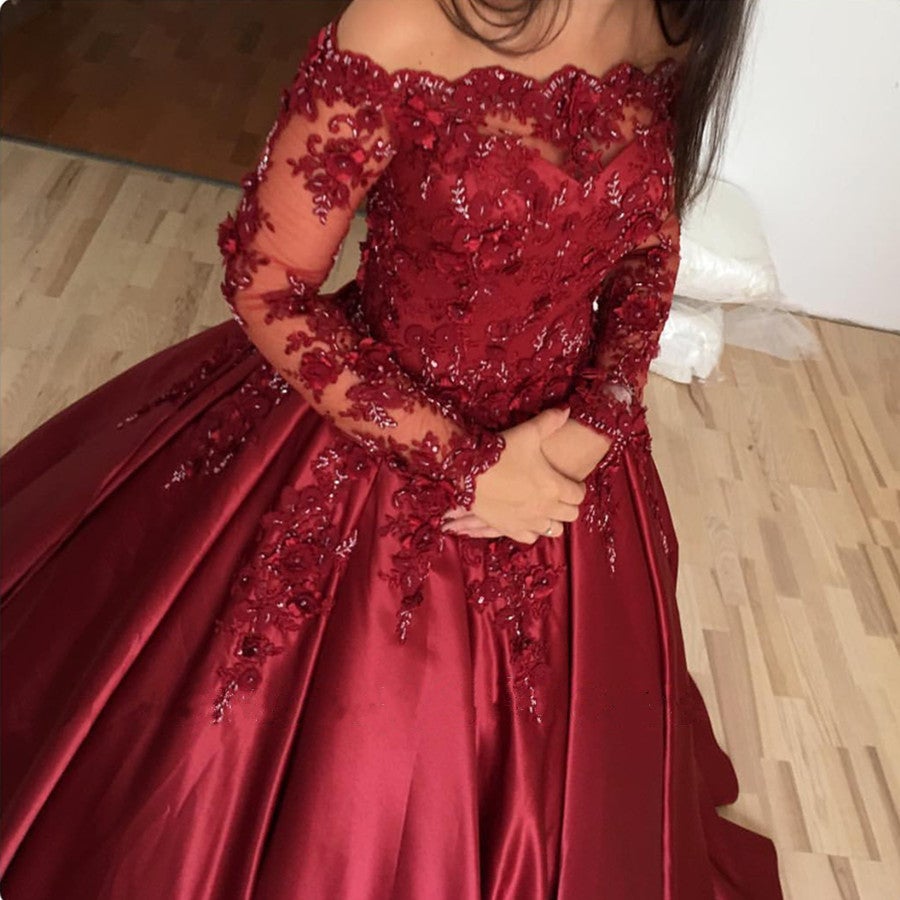 strapless open back dress V Neck Long Sleeves Layered Red Lace Short Prom Dress, Long Sleeves Re –  abcprom main image 0