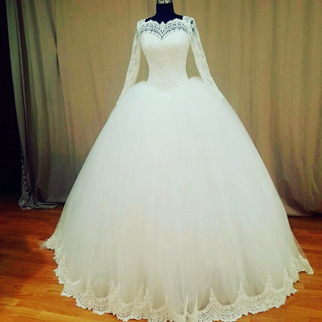 Lace Long Sleeves Wedding Dresses Ball Gowns-alinanova