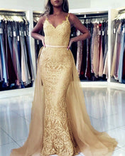 Load image into Gallery viewer, Champagne Lace Mermaid Prom Dresses
