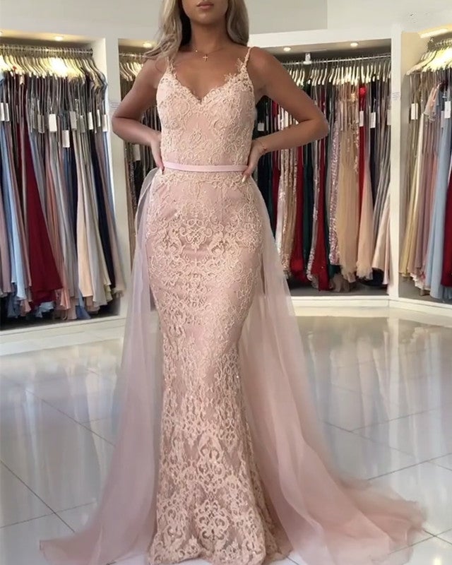 bridesmaid dress with removable skirt Long Satin V-neck Mermaid Bridesmaid Dresses Removable Skirt main image 0