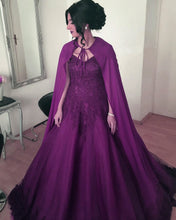 Load image into Gallery viewer, Purple Mermaid Dresses With Cape
