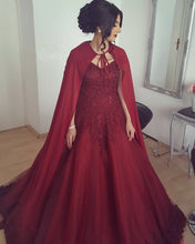 Load image into Gallery viewer, Burgundy Mermaid Dresses With Cape
