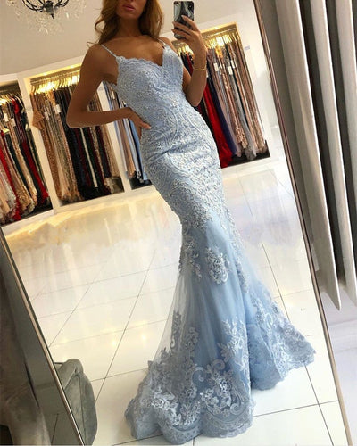 Light Blue Lace Mermaid Dresses