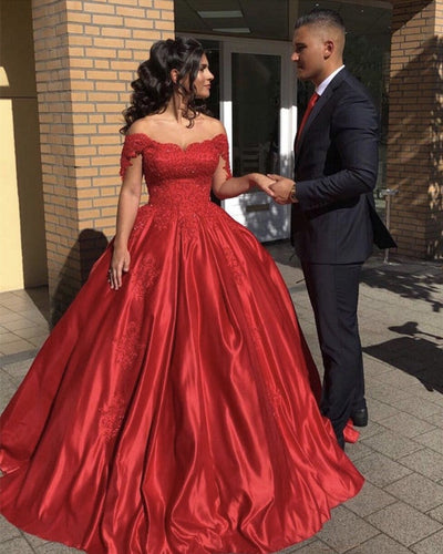 Quinceanera Dresses Red Satin Ball Gowns