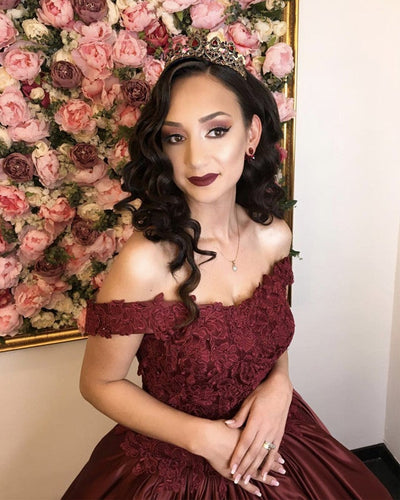 Burgundy Wedding Dresses Lace Off Soulder