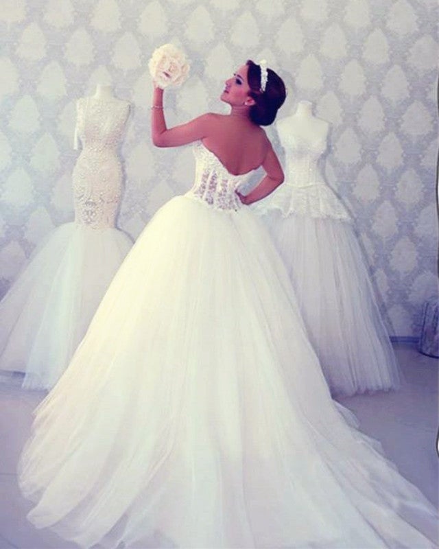 Pearl Wedding Dresses Ballgowns See Through Corset For Bridal – alinanova