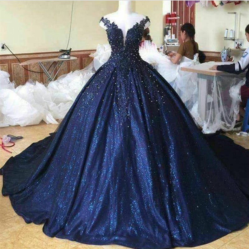 Lace Pearl Beaded V Neck Off Shoulder Ball Gowns Lace Pearl Beaded V Neck Off Shoulder Ball Gowns