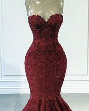 Load image into Gallery viewer, Burgundy Mermaid Prom Dress Lace
