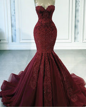 Load image into Gallery viewer, Burgundy Mermaid Evening Dress
