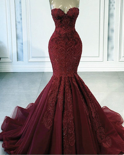 Burgundy Mermaid Evening Dress