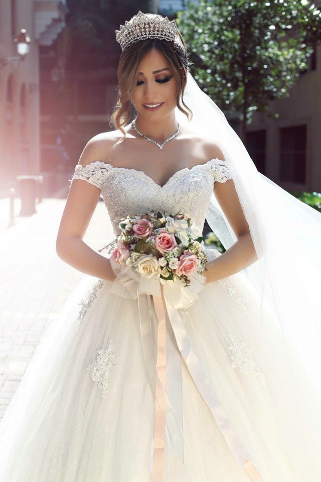 off shoulder sweetheart neckline wedding dress Lace Sweetheart Off Shoulder Tulle Ball Gowns Wedding Dresses – alinanova