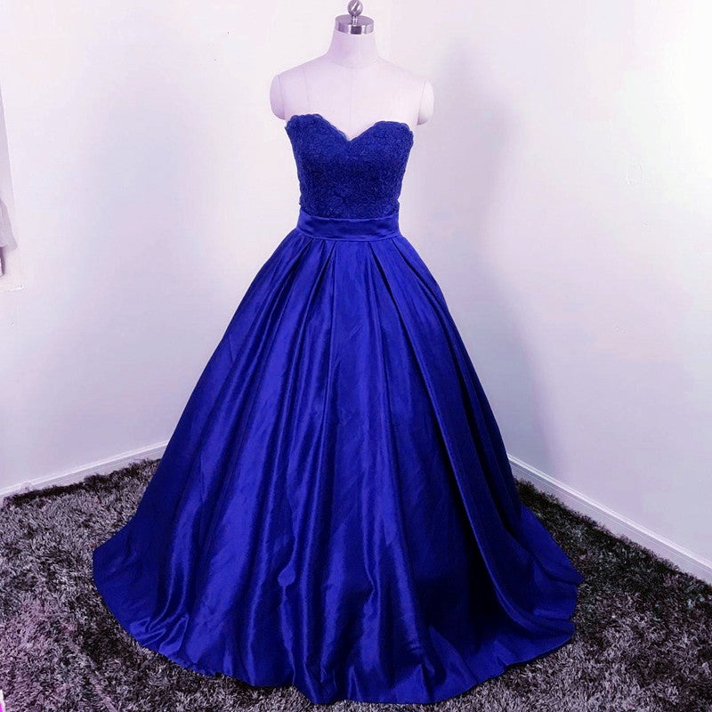 Lace Sweetheart Satin Ball Gown Prom Dresses-alinanova