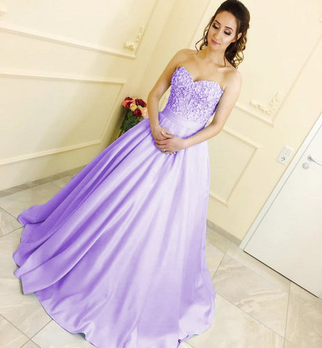 Lace Sweetheart Satin Ball Gowns Floor Length Evening Dresses-alinanova
