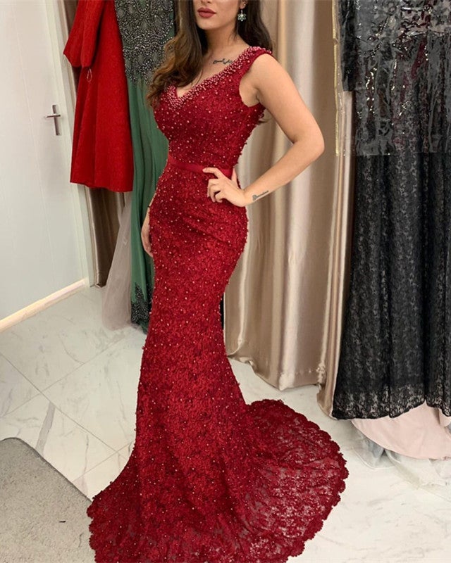 Lace V Neck Mermaid Dresses With Cape
