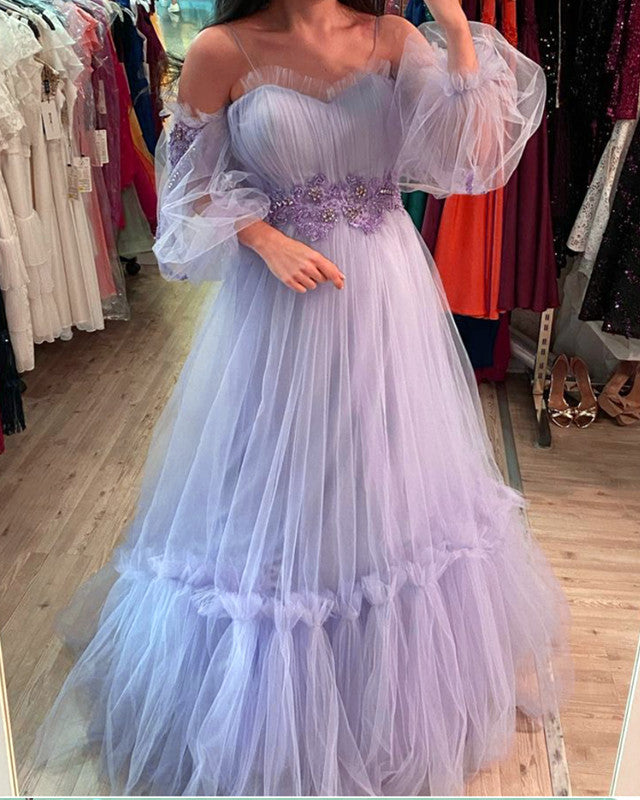 Puffy Sleeves Prom Dresses Tulle Ruffles Puffy Sleeves Prom Dresses Tulle Ruffles