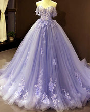Load image into Gallery viewer, Tulle Ball Gown Dresses Off Shoulder Lace Embroidery
